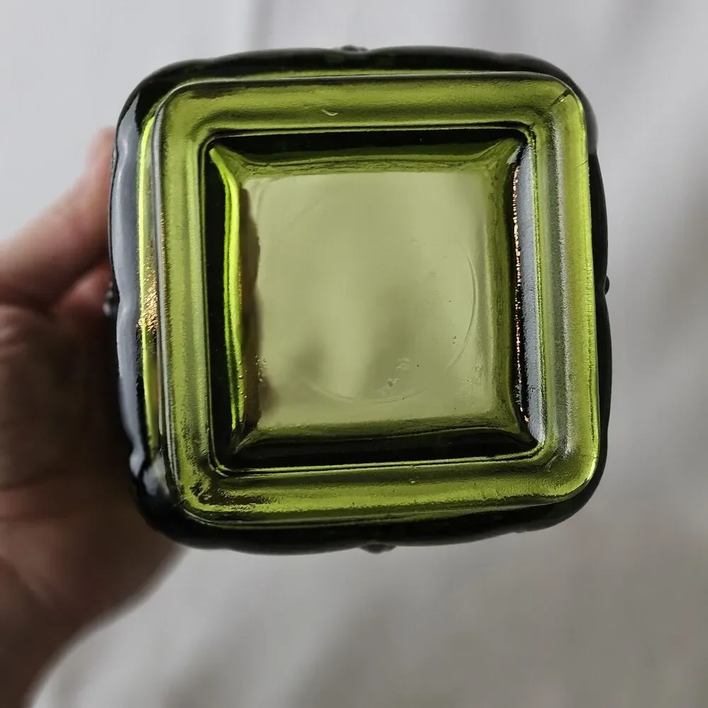 Vintage Anchor Hocking Square Green Glass  Dish Bowl Grapes and Leaves